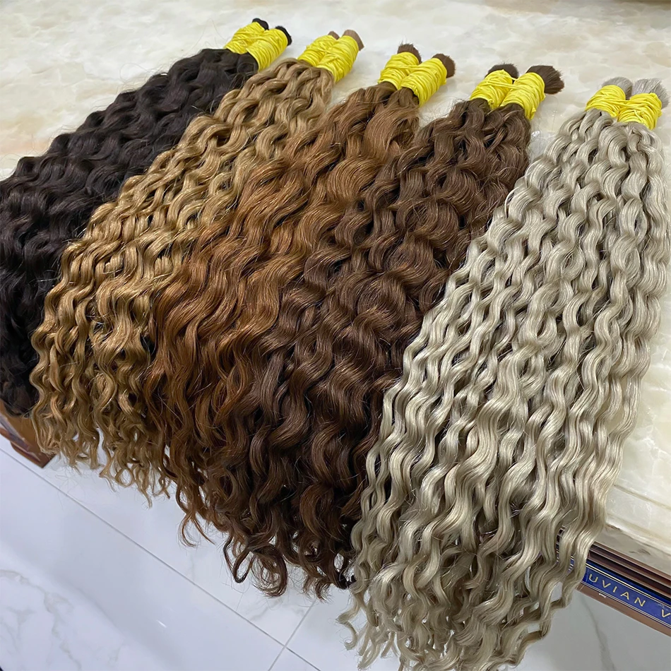 Deep Wave Boho Braids Hair Extensions #613 Colored 100% Natural Human Hair No Weft 50g/100g Curly Braiding Hair Bulk for Women