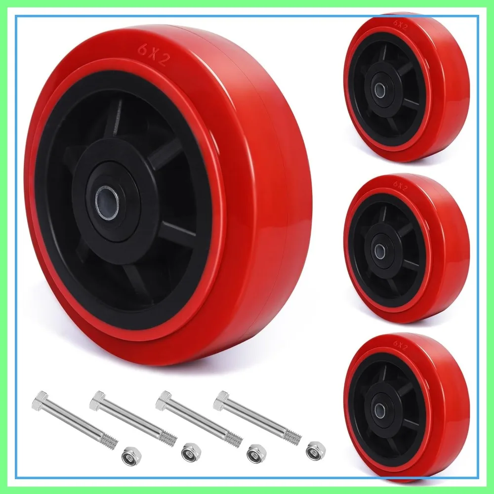 

Heavy Duty 6" Polyurethane Caster Wheels Set of 4, 4800 lbs Capacity, Double Roller Bearings for Industrial Trolleys