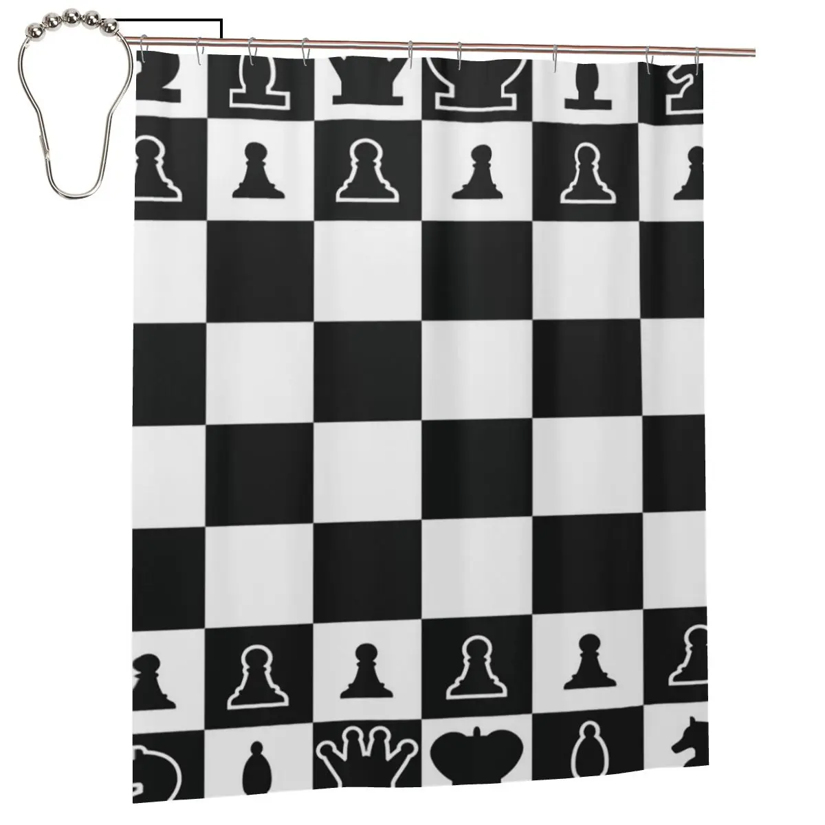 

Chess Board Black And White Grid Checkered Shower Curtain Bathroom Polyester Waterproof Bath Curtains with Hooks