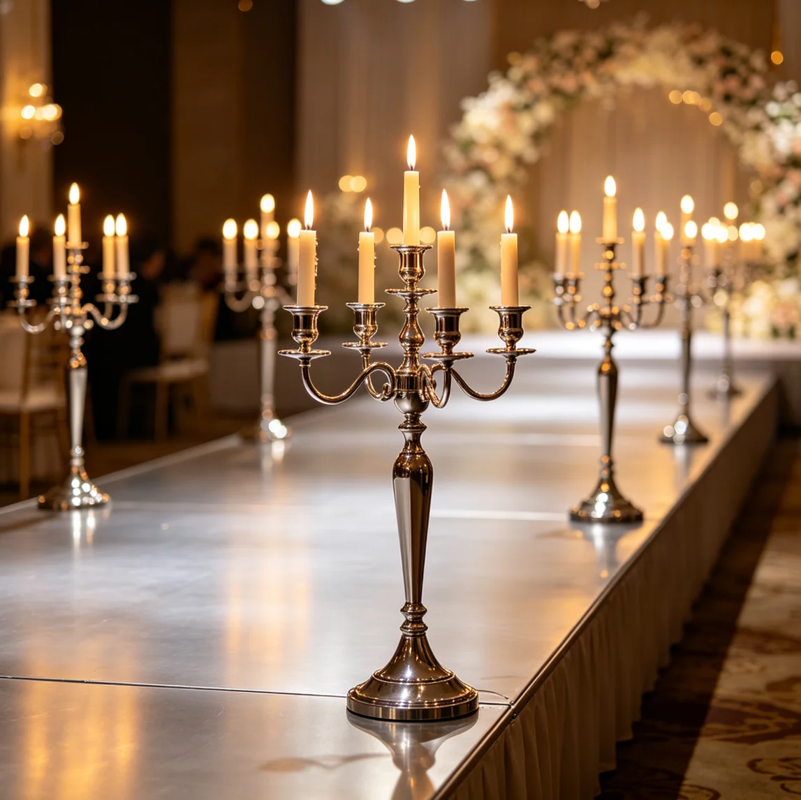 

10pcs 60-120cm 5 Head Crystal Walkway Stand Wedding Candelabra Table Centerpiece Candle Sticks Romantic Wedding Gold Candlelit