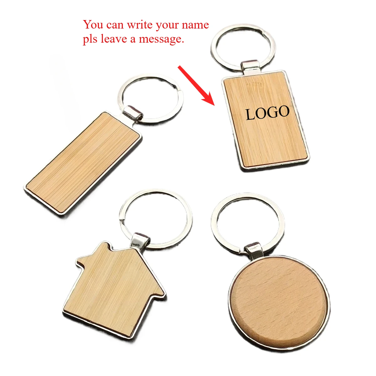 Customized Logo Clean Bamboo Keyrings Wood House Bottle Opener Metal Keychains Souvenirs Bags Decoration Car Key Chain Gift