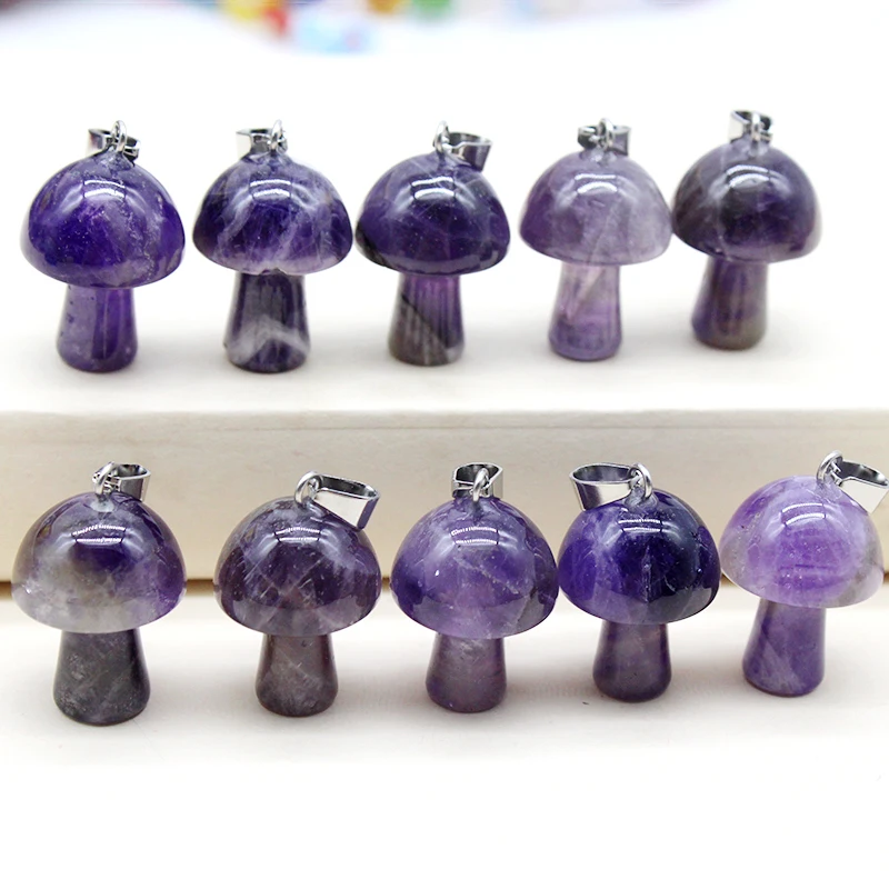 20pcs Natural Stone Mushroom Pendant Amethyst Lapis Lazuli Mixed Color Stone Mushroom for DIY Necklace Keychain Jewelry Making