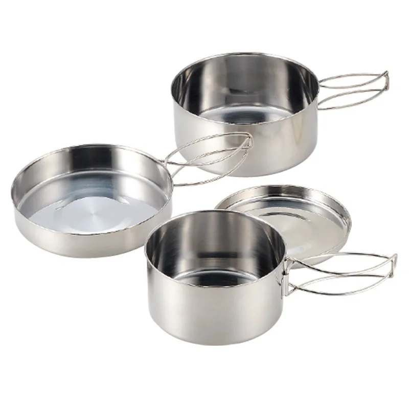 

Stainless Steel Lunch Box Four Piece Set Outdoor Camping Tableware Multifunctional Outdoor Cooking Set Folding