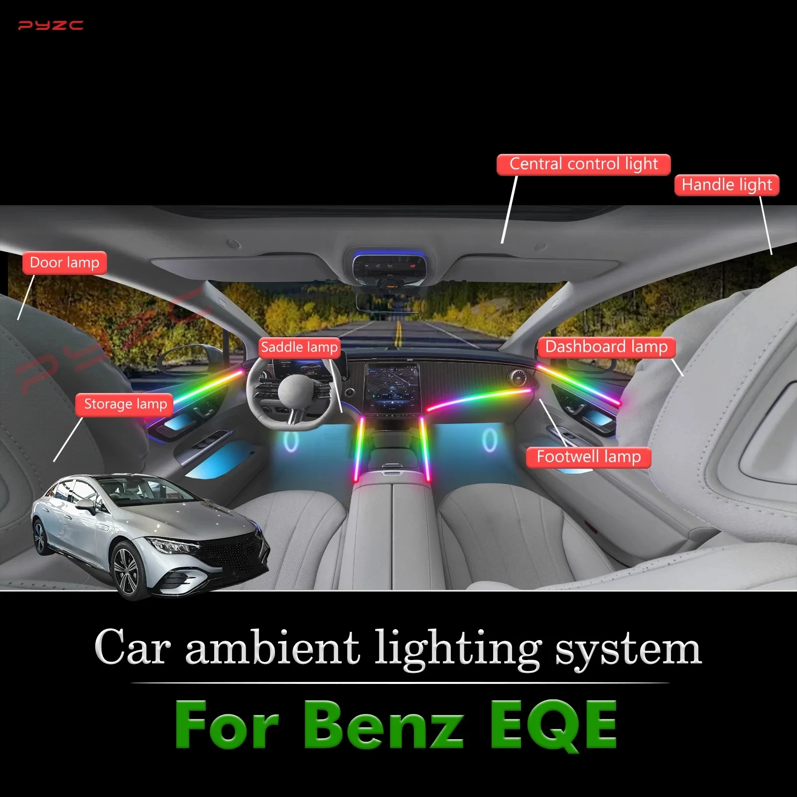 

For BenZ EQE Car Interior Decorative Ambient Light RGB 64-Color LED Smart Remote Control Energy Saving Set
