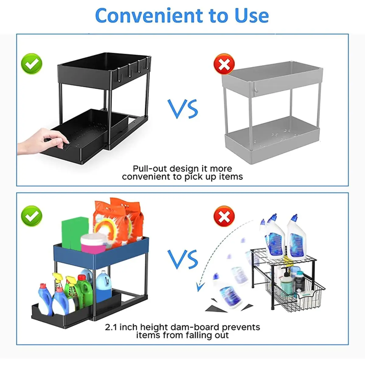 COFA Under Sink Organizer Storage, Kitchen Organization Rack with Double Sliding Cabinet Drawers Multi-Purpose Storage Shelf
