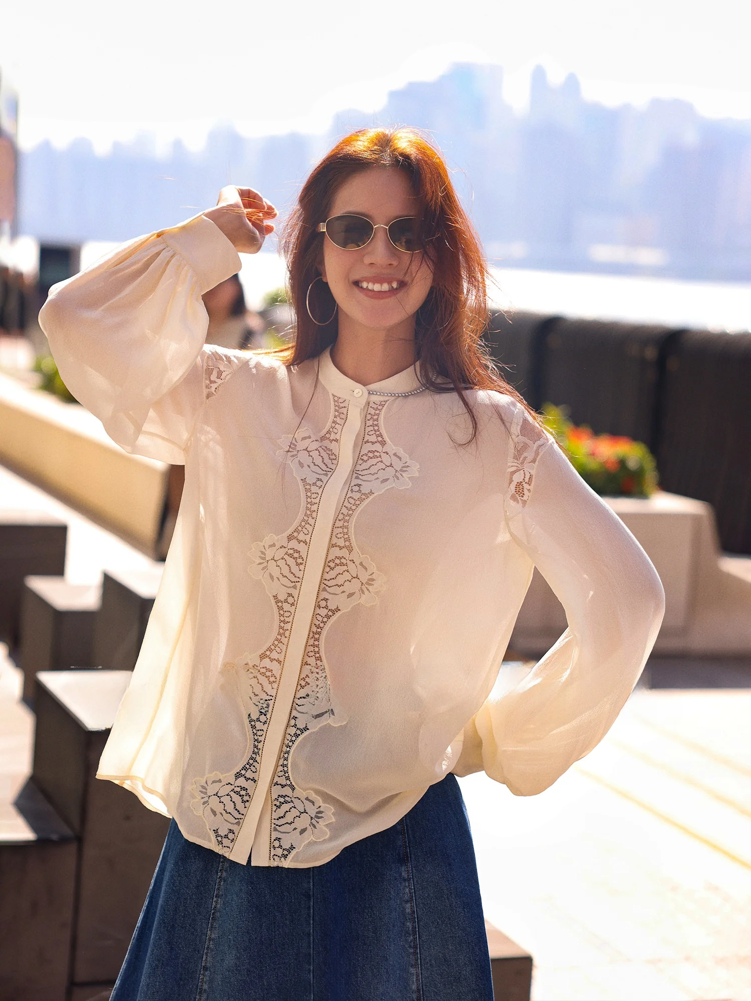 

Шелковое платье Ele Vintage из жоржета с кружевной отделкой, для повседневной носки, WinnieTang5, 100% шелк, 100 момме, с оборками и вышивкой, длинное, с разрезом...