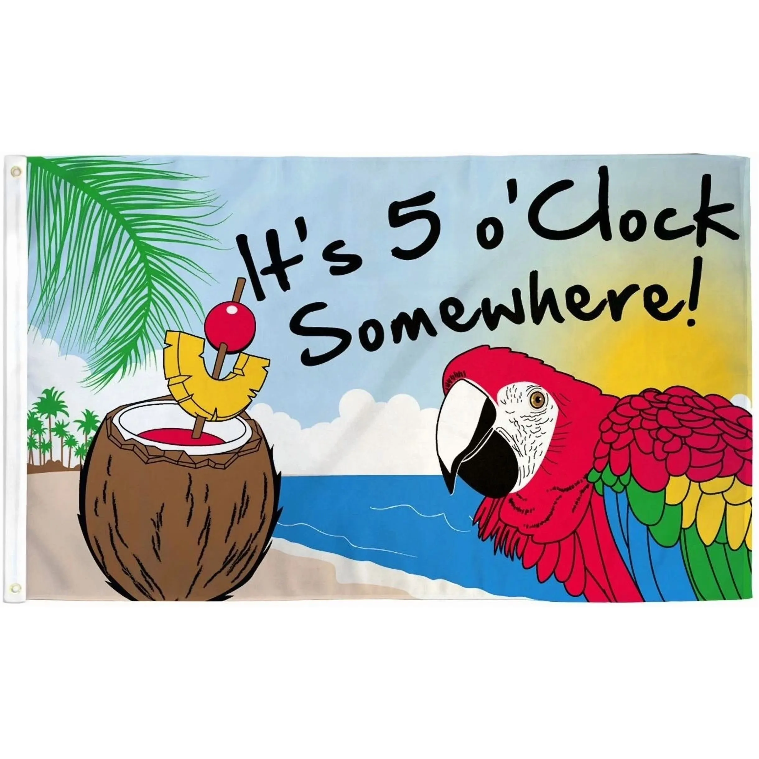 Its 5 OClock Somewhere Parrot Cocktail Polyester Decorative Outdoor Flag