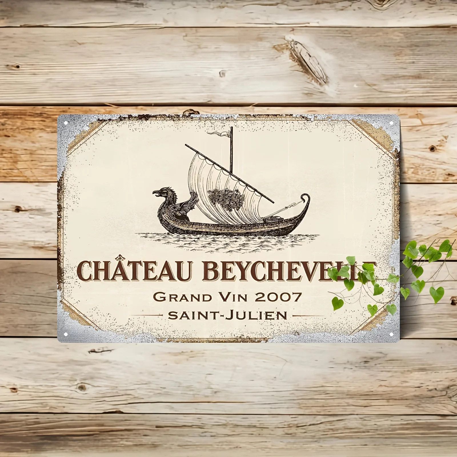 2D Flat, Vintage French Wine & Bordeaux Château Inspired Metal Sign - Vintage Iron Wall Art for Bar, Cellar, Pub - 20.32X30.48 C