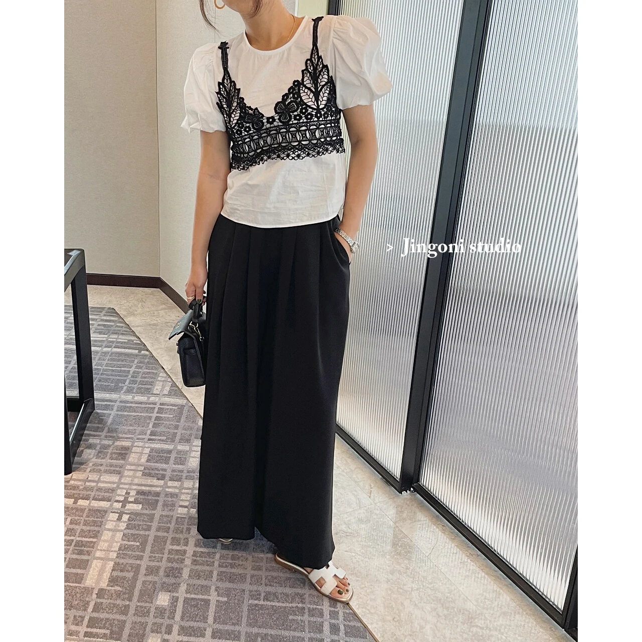 Fashion Woman Blouse 2023 Shirts Top Lace Short Sleeve Elegant Youth Vintage Summer Chic Y2k Clothing Korean Style Crop Black