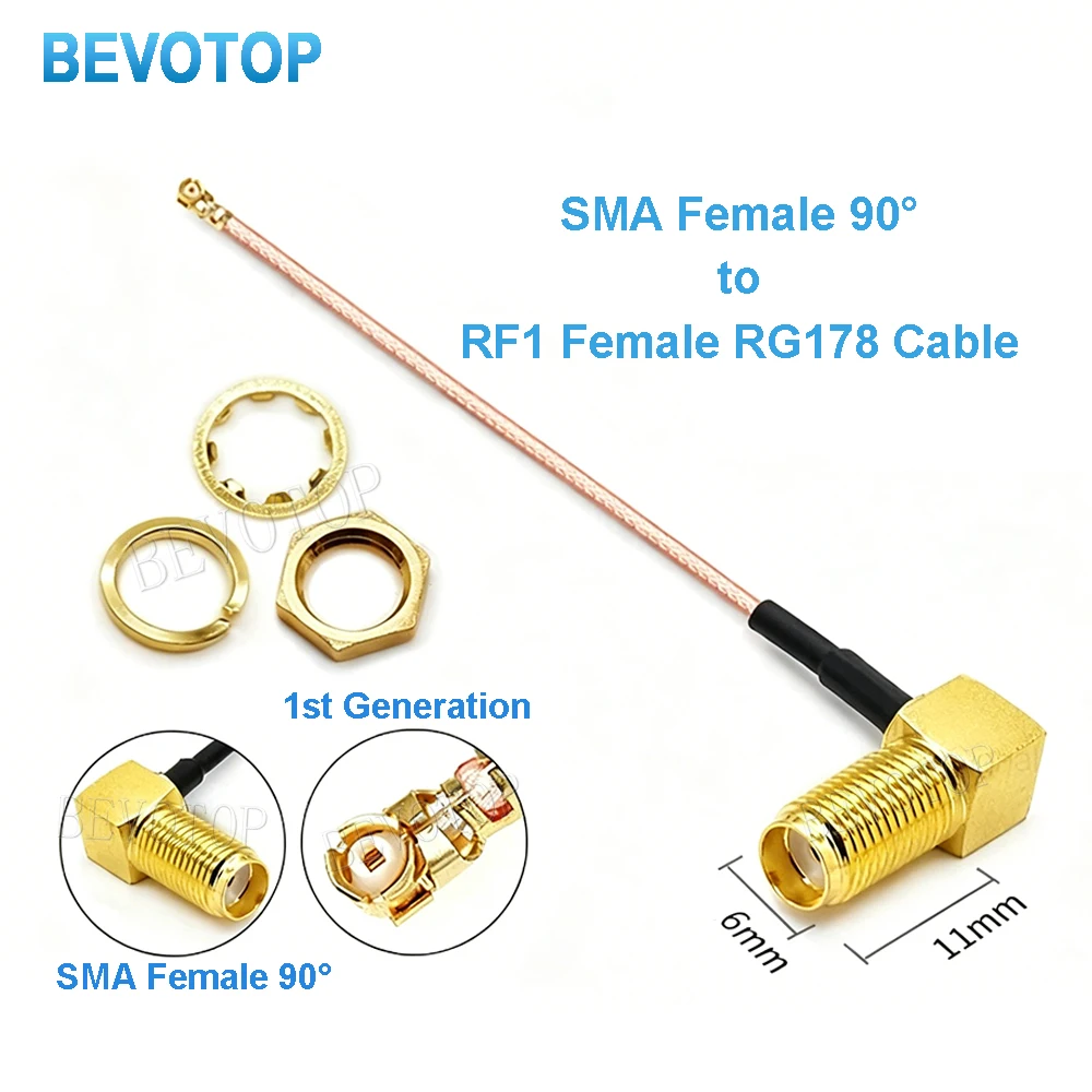 10PCS/lot Elbow RP-SMA / SMA Female Right Angle to u.FL/IPX-1 Female RG178 Pigtail RF Coaxial WIFI Antenna Extension Cable