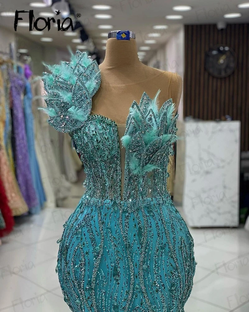 Robe de Soirée Longue en Plumes de Dubaï, Tenue de Célébrité, Entièrement Perlée, Luxueuse, Forme Sirène, 2023