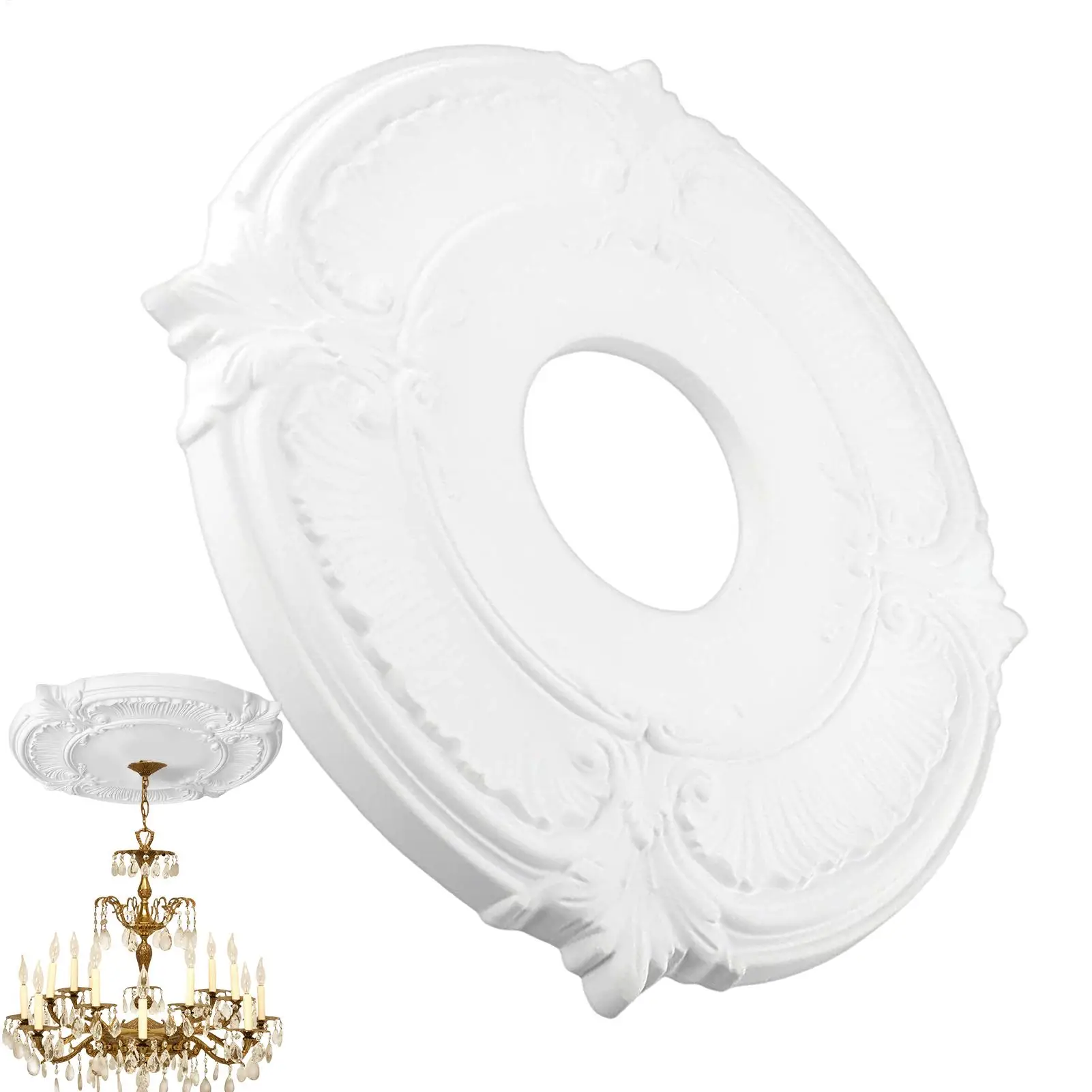 Adhesive European Design Ceiling Medallion Decorative Light Fixture Rose Plate with Center Hole, Easy Install Home Ceiling Decor