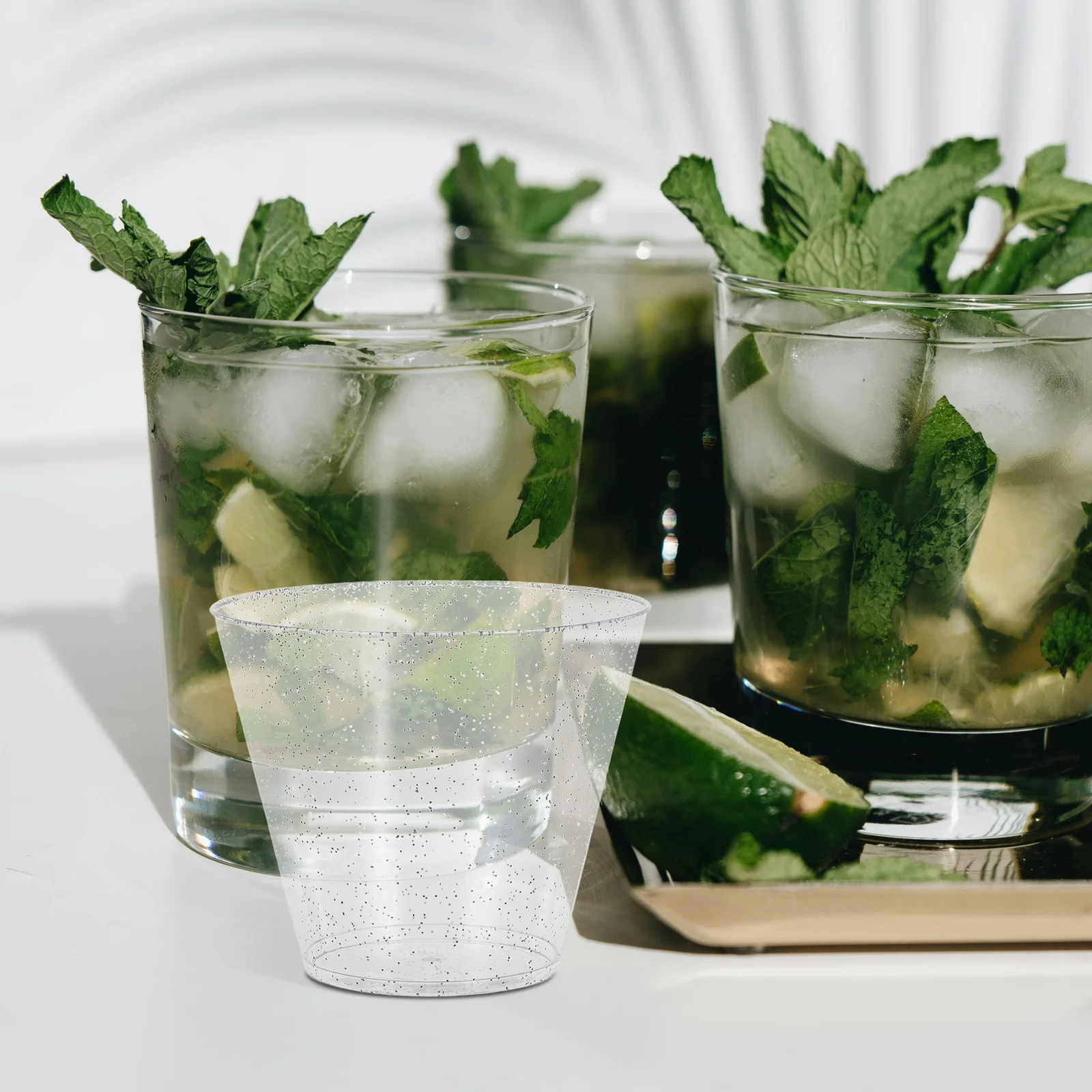 

25Pcs Clear Plastic Glitter Cups 9oz Disposable Small Sample Tasting Cups for Party Dessert Appetizer Juice Event Supplies