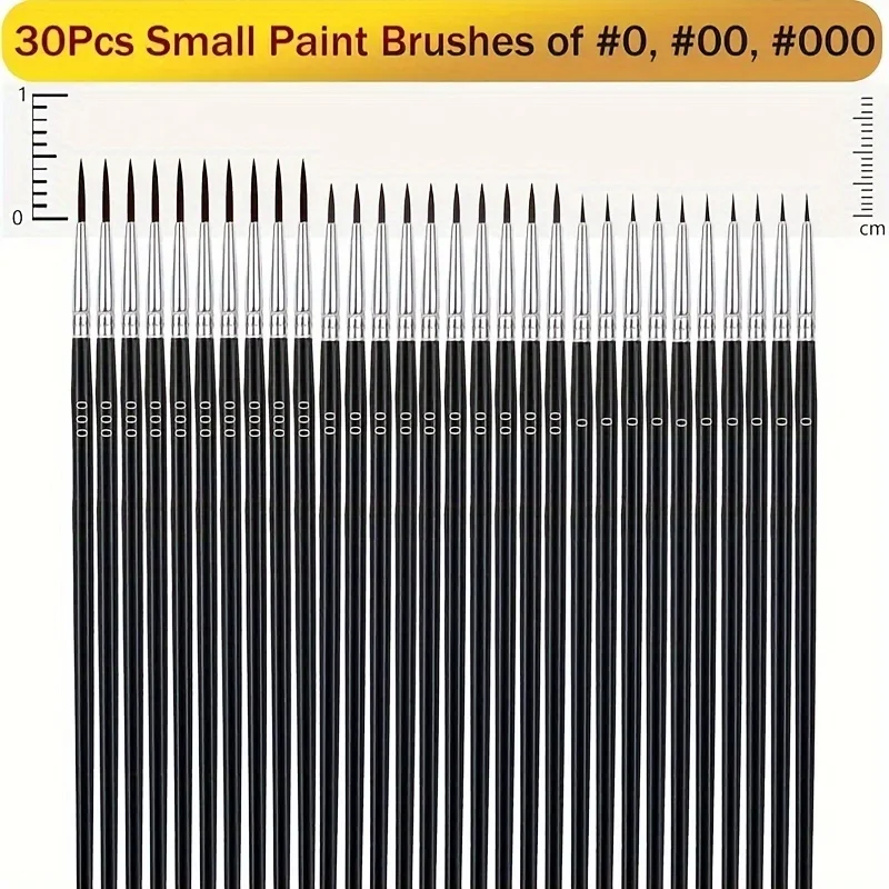 30Pcs Fine Detail Paint Brush Set #0 #00 #000 Miniature Brushes Nylon Hair for Watercolor Oil Acrylic Painting Crafts