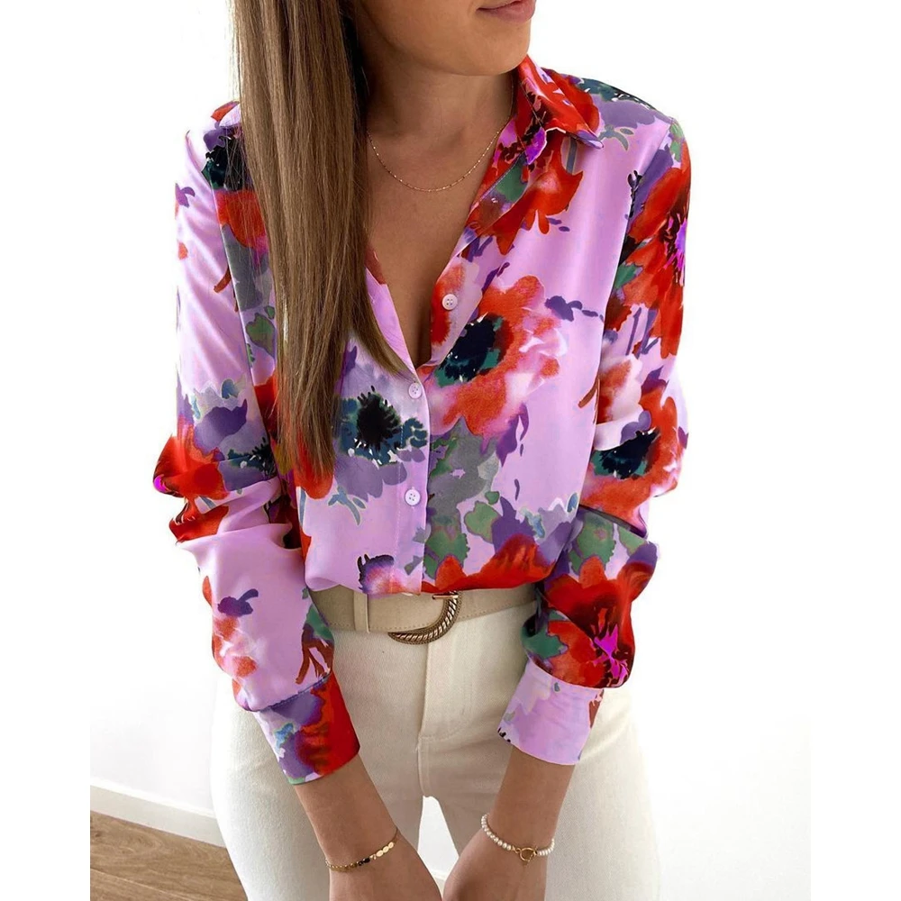 

Floral Print Long Sleeve Casual Top Buttoned Design Turn-down Collar Blouse Fashion Spring Blusas Elegant Outwear Shirts Traf