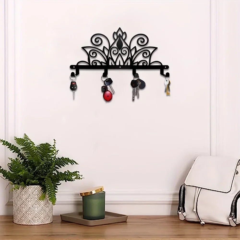 CIFBUY Wrought Iron Wall Rack Mandala Design Wall Mounted Hook Household Coat Rack Towel Rack Home Interior Storage Organizer