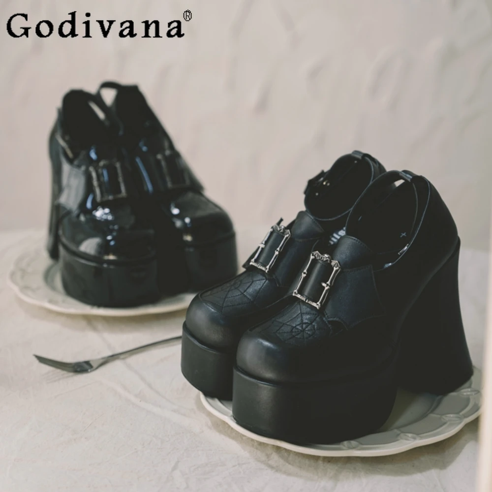 

Fashion College Goth Platform Uniform Shoes Bat High Heels Black Subculture Lolita Women's Shoe