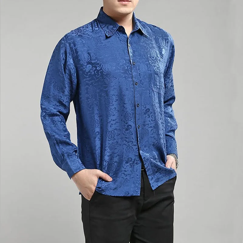 100% silk male long-sleeve shirt,19 momme of pure silk men shirts,100% silk jacquard casual shirt