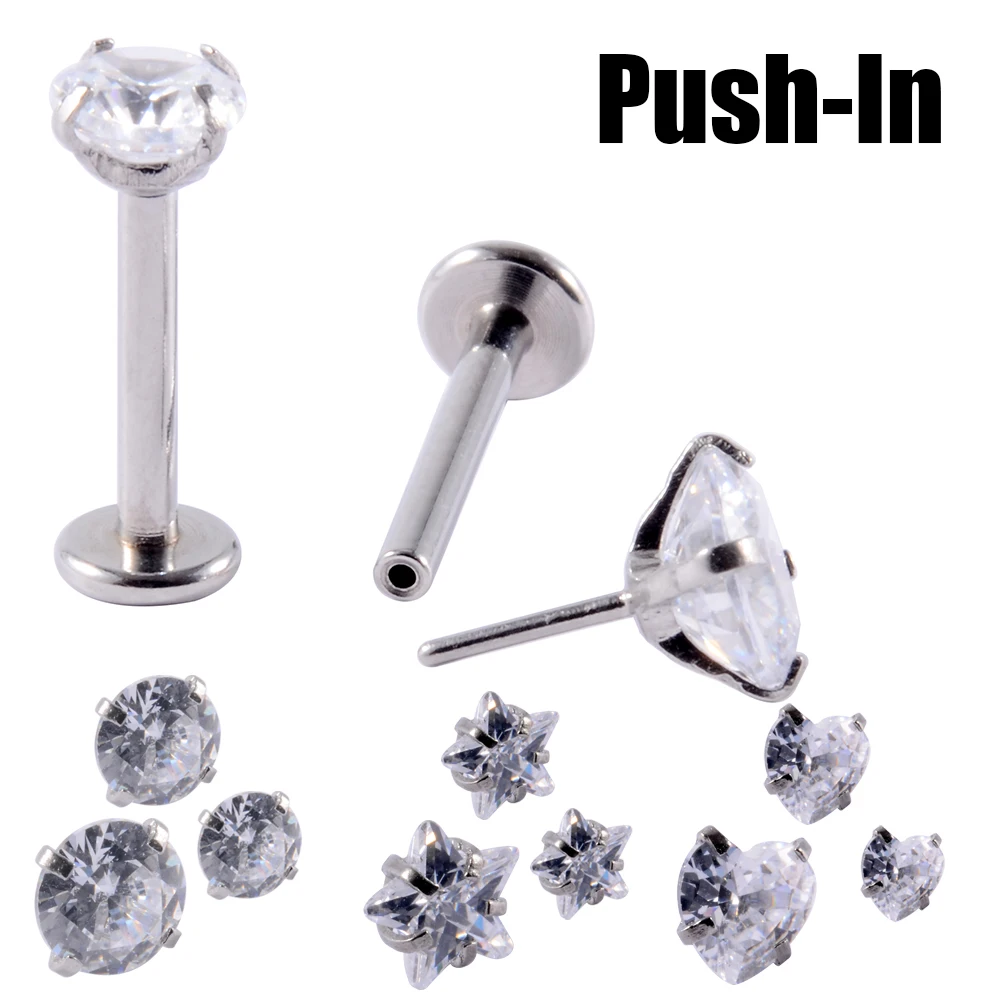 5Pcs G23 Titnaium Threadless Push in Top Ear Cartilage Tragus Helix Earring Piercing Labret Stud Lip Ring Easy to Wear Jewelry