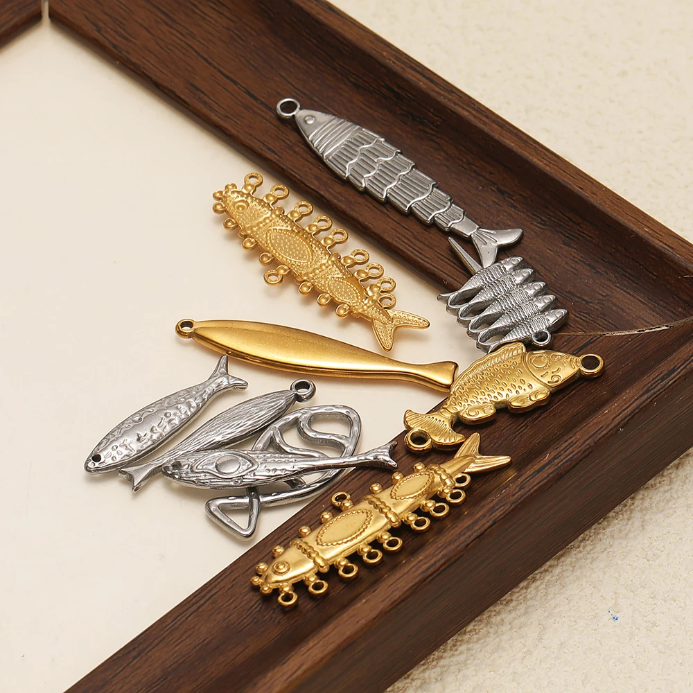 5 Stück Edelstahl Gold Lange Fisch-Anhänger für DIY-Schmuck, Damen-Armband-Zubehör, Halsketten-Anhänger, Ohrring-Herstellung – Detail 4