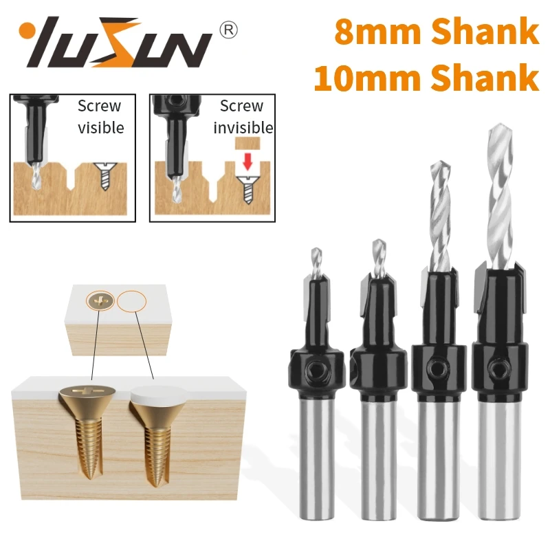 YUSUN 1PC 8MM 10MM Shank Countersink Bit With Double Screw Router Bit Woodworking Milling Cutter For Wood Bit Face Mill