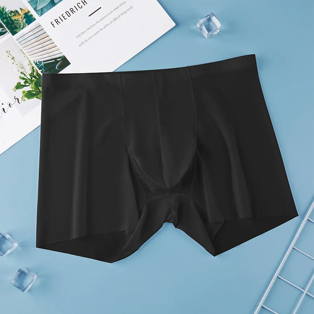 

Sexy Men Ice Silk Transparent Shorts Panties Comfortable Pouch Bulge Underpants Summer Seamless Stretch Men's Pants