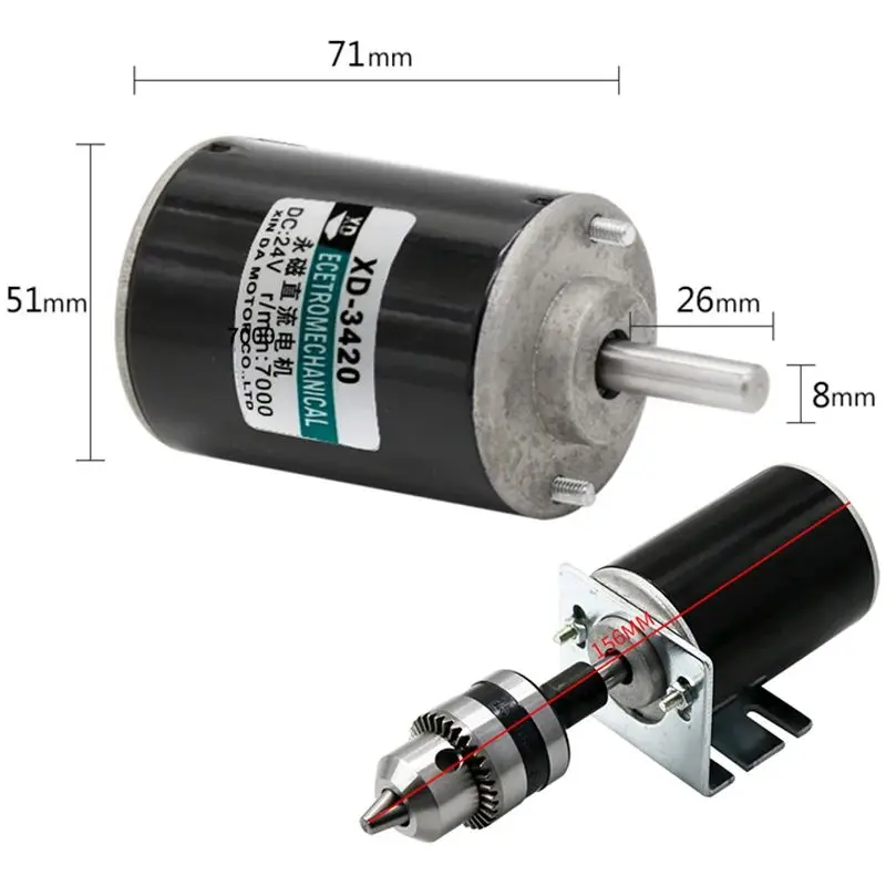 12/24V 3500RPM 7000RPM Permanent Magnet DC Electric Motor High Speed CW/CCW Brush DC Motor XD-3420,DC Speed Regulating Motor