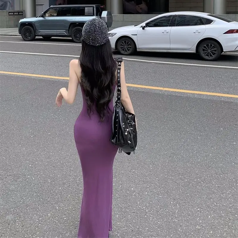 women Summer Long Dress purple suspender dress for women summer hot girl slim long skirt showing figure skinny maxi vestidos