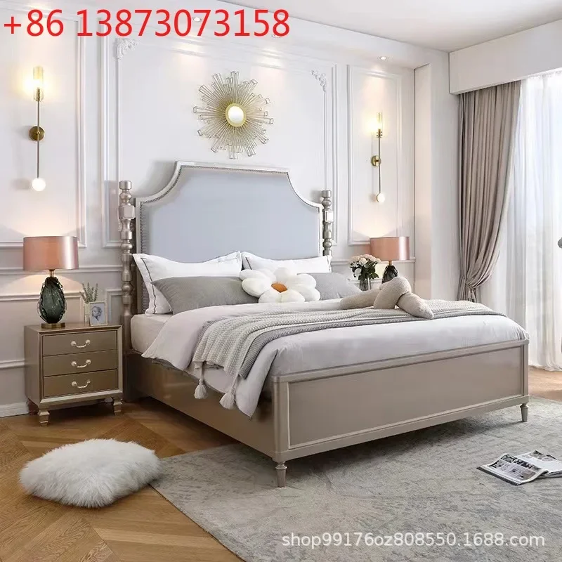 American light luxury bed solid wood modern simple high box  French 1.8 meters double bed