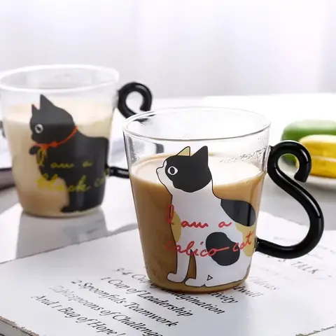 3D Cat Tail Coffee Mug 250ml High Borosilicate Heat-resistant Water Cup Household Breakfast Milk Gift Cup for Cat Enthusiasts