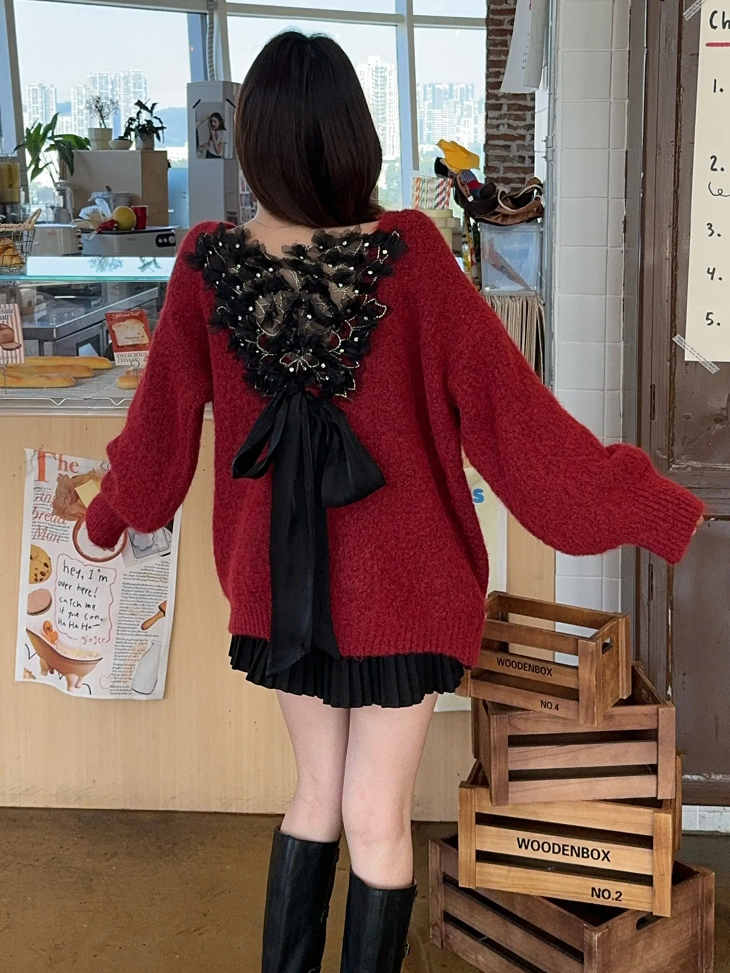 

Red Knot Heavyweight Women's Sweater Autumn Winter Loose Fit Comfortable Knitted irt V-Ne Long Sve Warmth