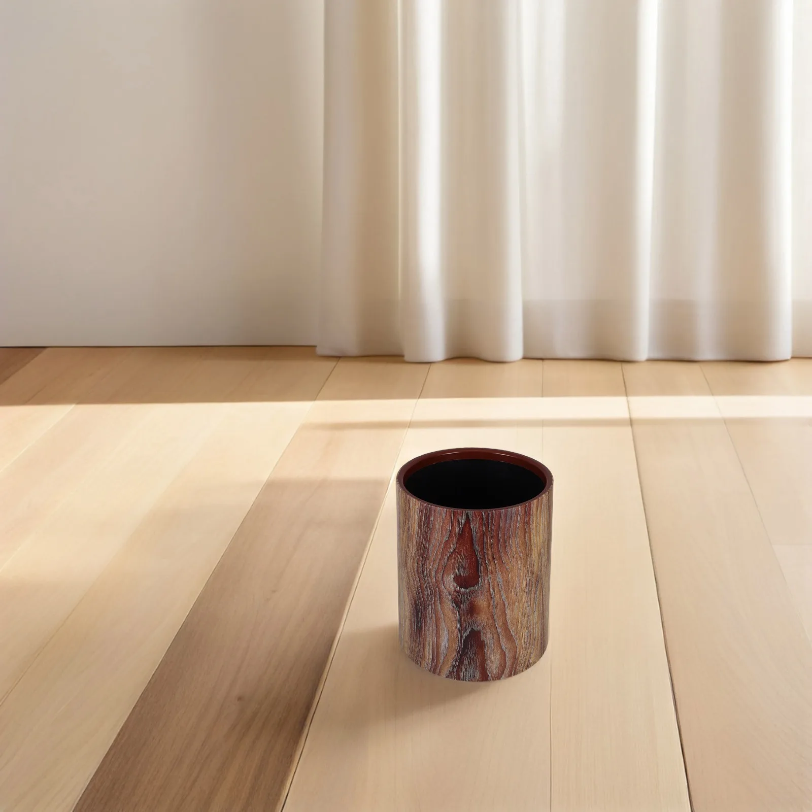 

Retro 8L Plastic Wood Pattern Trash Can Open Top Rubbish Bin for Office Home Bedroom Bathroom Bedroom Trash Can