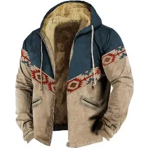 Men\'s Winter Parkas Long Sleeve Tribal Pattern Print Warm Jacket for Men/Women Thick Clothing Outerwear