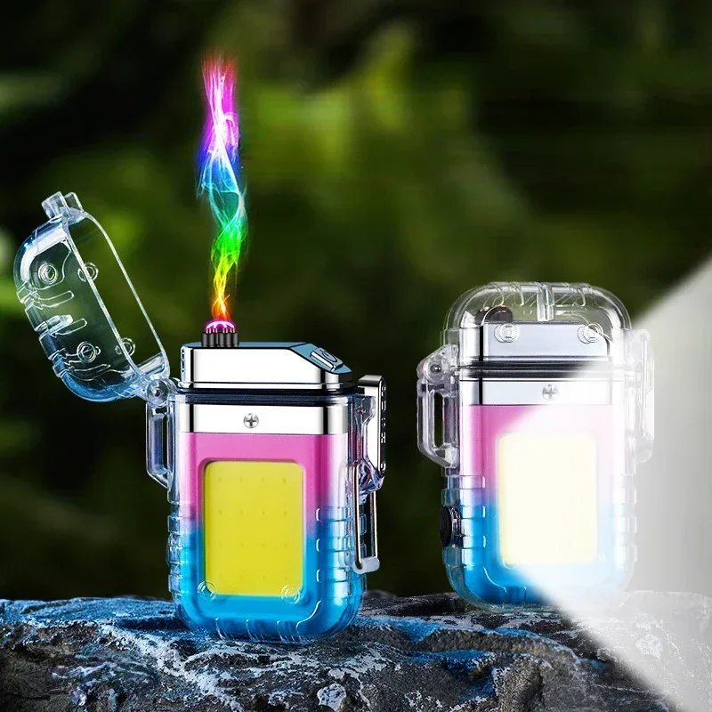 New Creative Outdoor Camping Transparent Waterproof Arc Lighter Type-C Rechargeable Lighter with Light Portable Lighter