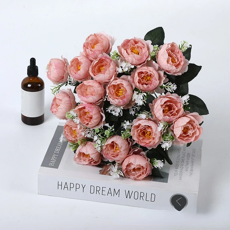 Fake Flowers Silk Peony Bouquet 18 Heads White Small Artificial Peonies Home Decoation Flores Artificiales Autumn Decoration