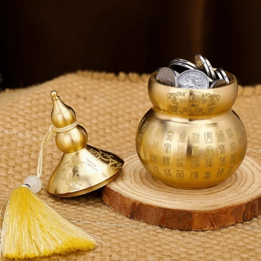 Mini Size Feng Shui Gourd Ornament with Tassel Pendant Chinese-Style Brass Feng Shui Gourd Symbol Of Good Luck Open-Top Design