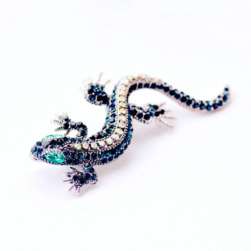 Colorful Full Rhinestone Geckos Brooches Vintage Shiny Animal Lizard Brooch Pin Inlay Suit  Accessories Clothes Metal Jewelry