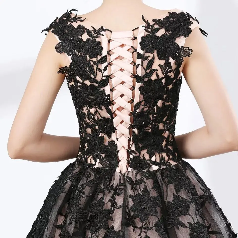 Robe de Soirée gothique noire en dentelle et Tulle, Vintage, col rond, élégante, ligne a, pour femmes, 2022