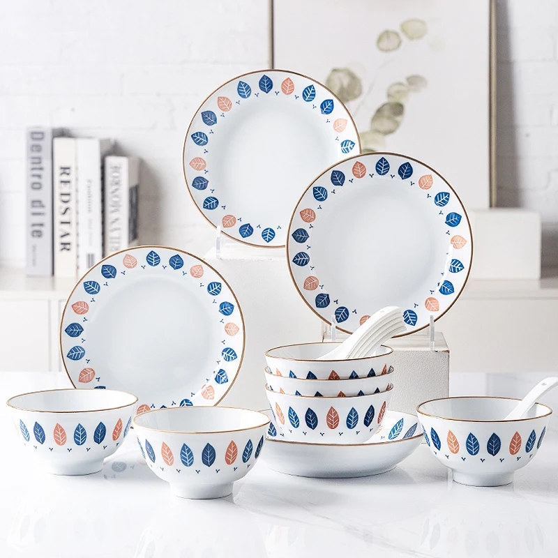 

16 Pcs Household Tableware Bowls and Dishes Set Japanese-style Hand-painted Underglaze Color Tableware Creative Ceramic Dishes