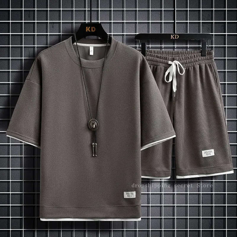 

Summer Sports Suit Men's Versatile Loose and Fat Increase Breathable T-shirt Shorts Casual Suit Men's Fashion