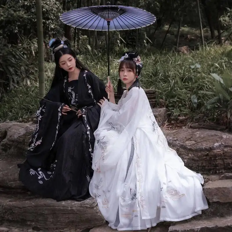 중국 고대 Hanfu 여성 중공업 자수 더블 브레스트 허리 길이 Ru 스커트 6m 스윙 대형 슬리브 셔츠 Perfor