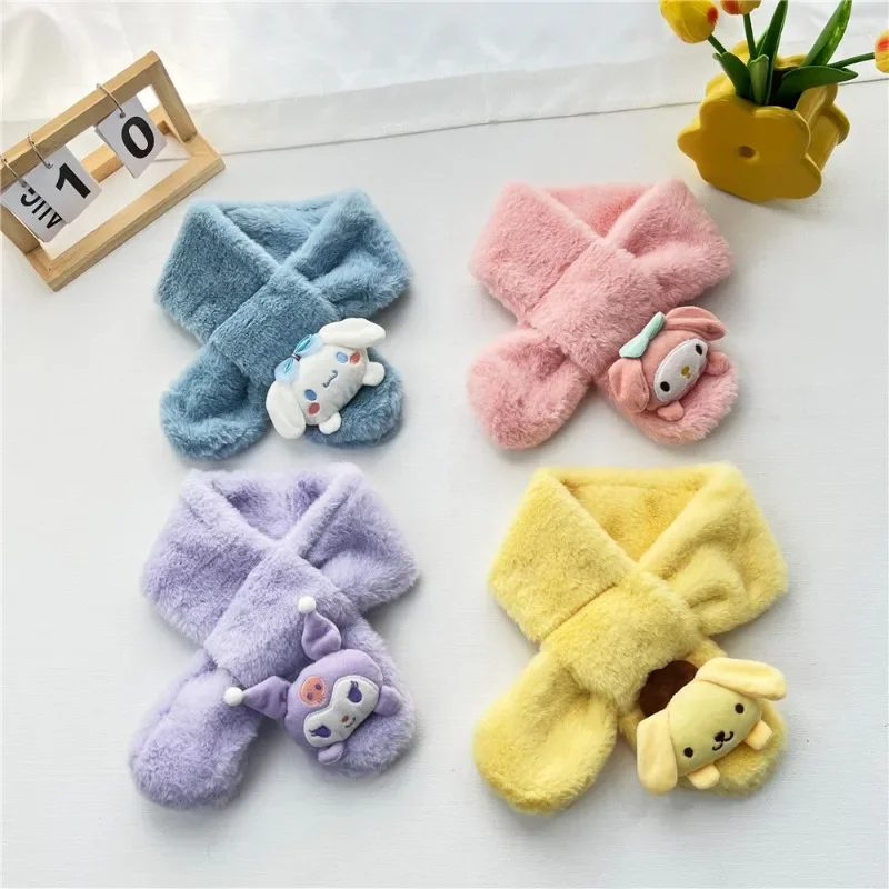 Sanrio Plush Children Warm Scarf Kawaii Cartoon Kuromi Melody Cinnamoroll Thickened Scarves Cute Anime Scarf Accessories Gifts