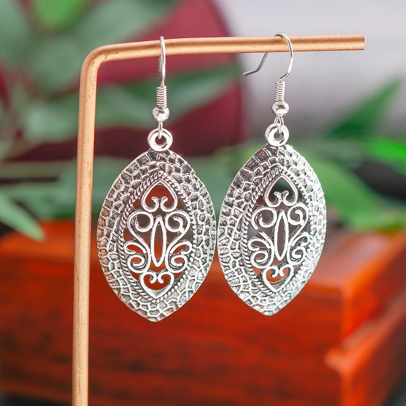 Aihua Mode Aussage böhmischen Vintage ethnischen großen runden Tropfen Ohrring lange geschnitzte Blumen Tropfen Ohrringe für Frauen – Detail 11