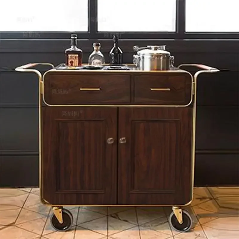 سيارة طعام ذهبية للفيلا، قطار طائرة فندقي حديث راقي على درج خبز تقديم الطعام من الخشب الصلب الصامت #2