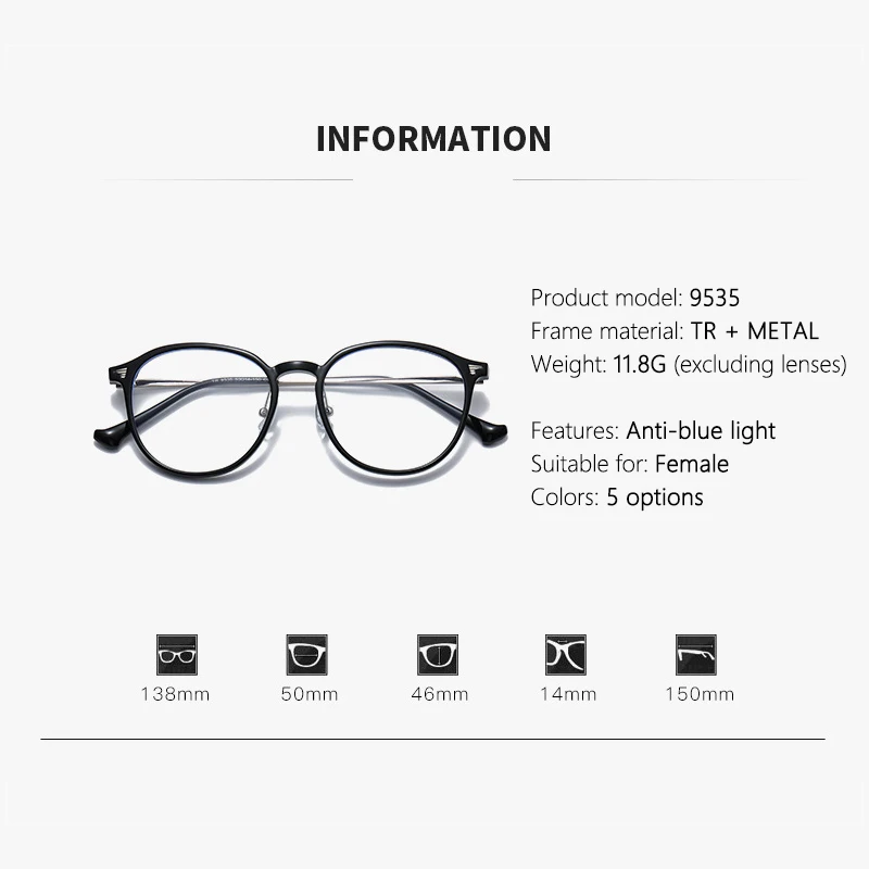 نظارات عصرية جديدة مضادة للضوء الأزرق، لون عادي، عدسة مسطحة بنية رائعة، على شكل بيضاوي، نظارات قصر النظر المصنوعة للطلاب 2986 #6