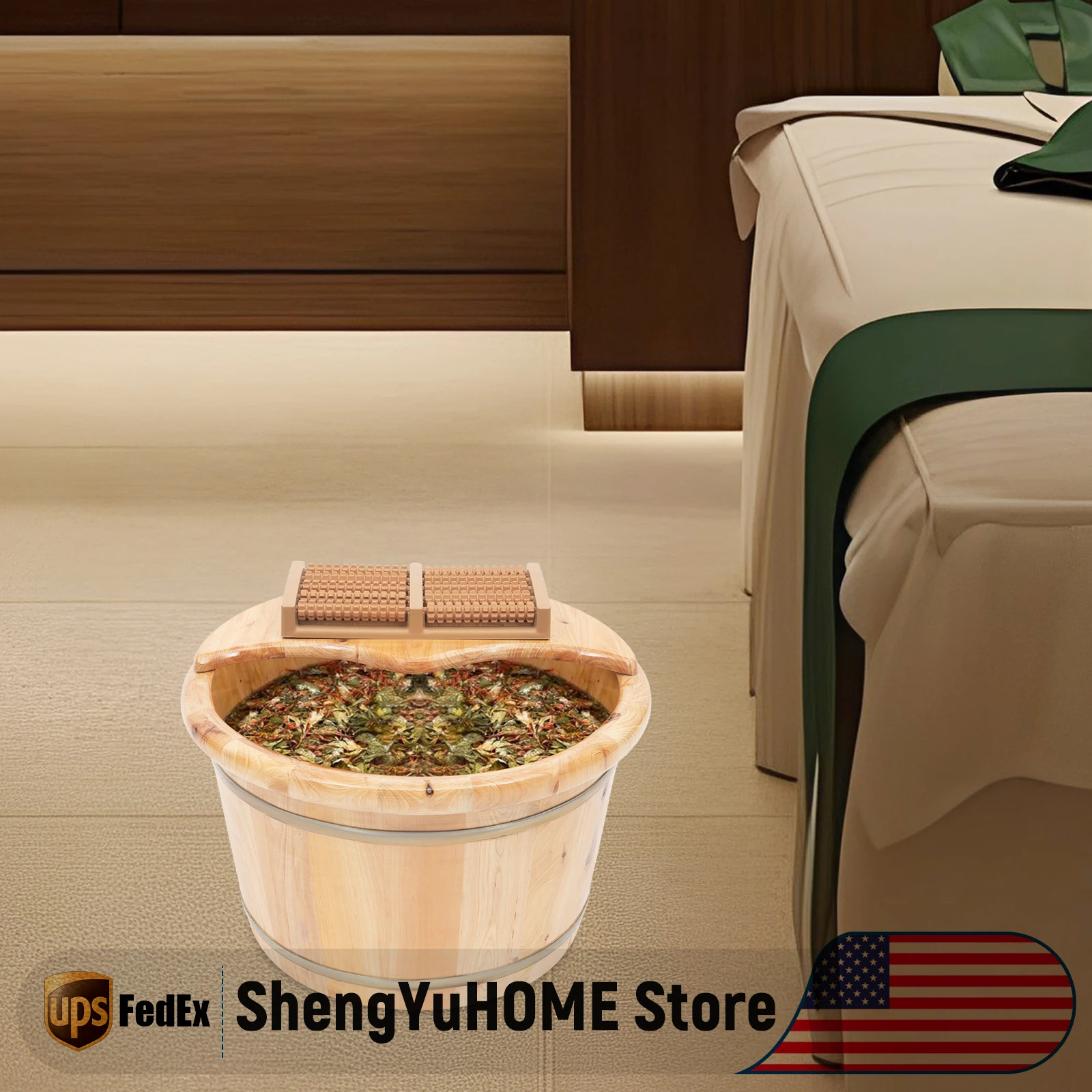 

Спа для ног для педикюра, бочка для ванны для ног с крышкой и массажером, ванна для замачивания ног премиум-класса из кедрового дерева, прочная и брызгозащищенная, для дома