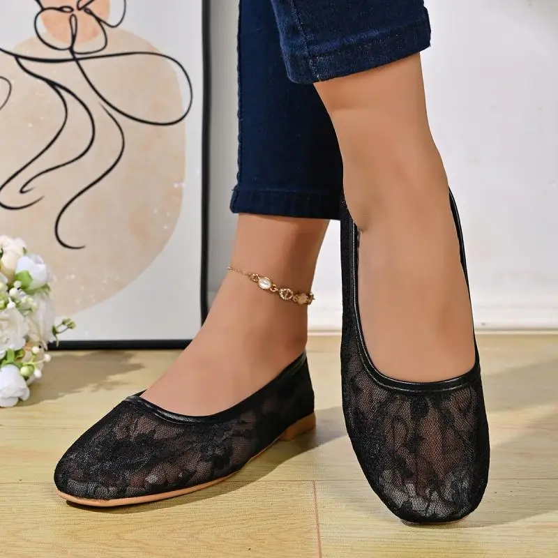 Herbstliche Spitzen-Mesh-Ballettschuhe, atmungsaktiv, für Damen, Übergrößen 36-43, weiche Sohle, leichte Mary Jane Schuhe, Slip-On-Freizeitschuhe für Damen – Detail 7