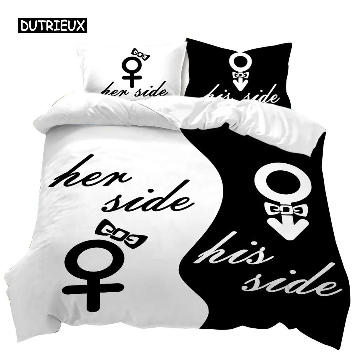 Black and White Duvet Cover Couple Black and White Twin Bedding Set Her Side and His Side Full Queen King Polyester Qulit Cover