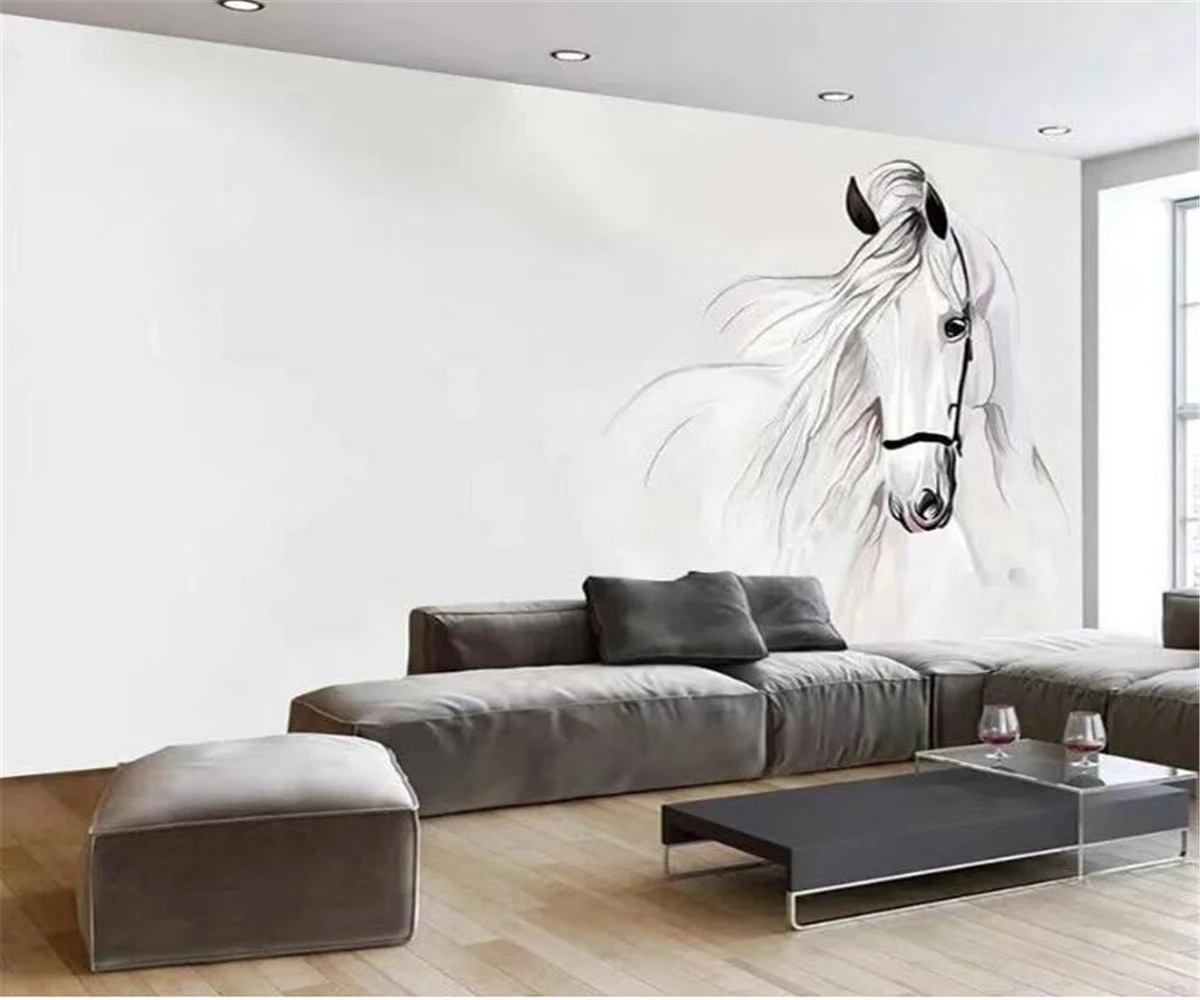 Custom size Wallpaper photos hand-painted white horse sketch background Mural home decoration living room bedroom 3d Wallpaper