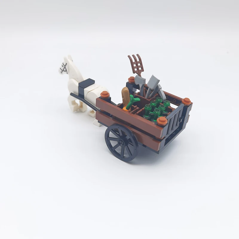 MOC Model Carriage Medieval Voiture Horse-drawn cart Building Blocks DIY Bricks Parts The goods vehicles Toys for Children